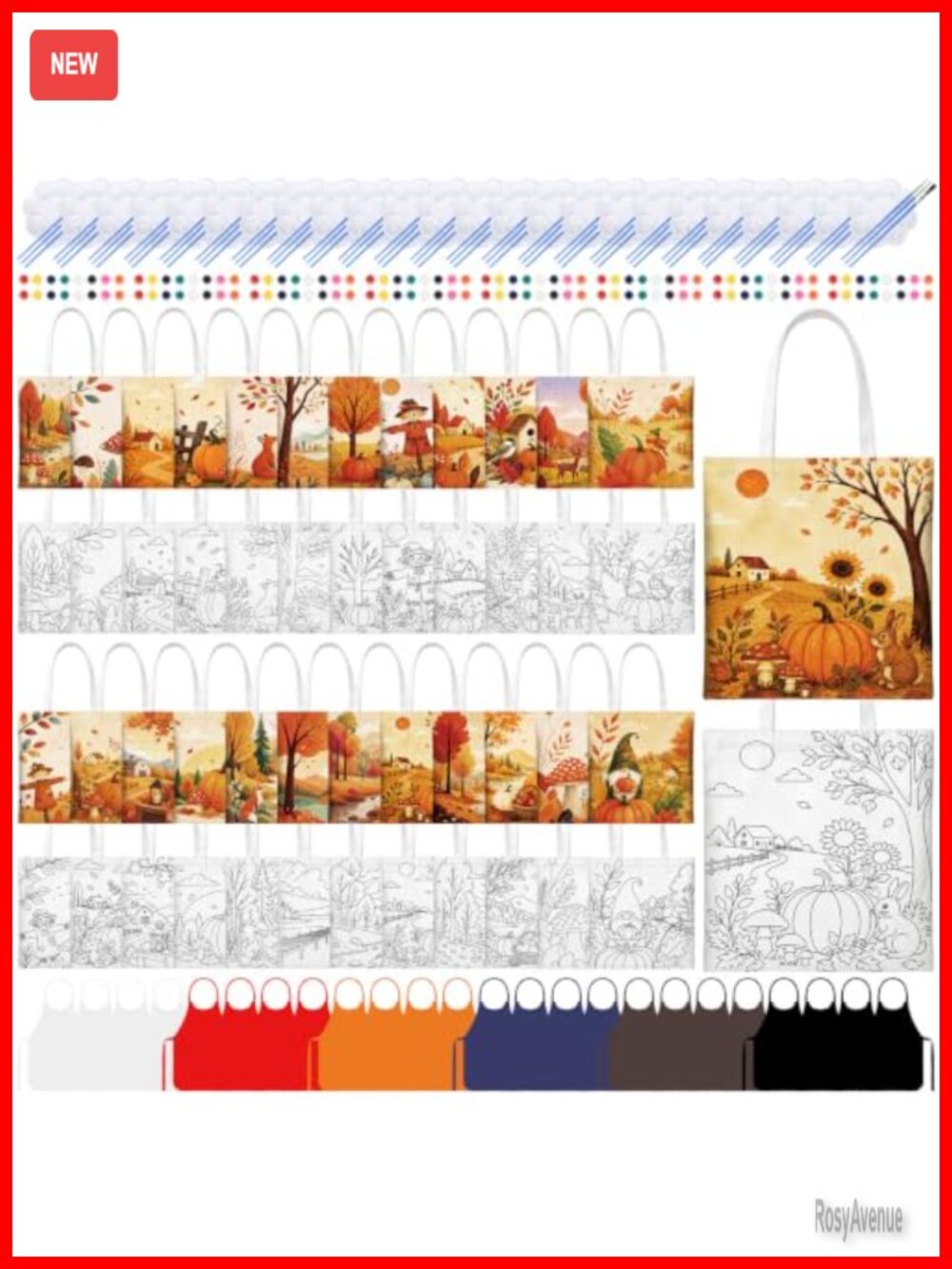 Canvas Tote Bags Set 24 Pre Drawn Sip and Paint Kit with Aprons & Brushes